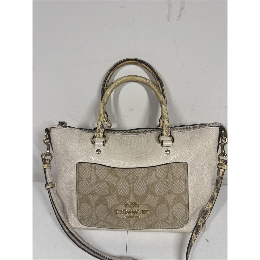 Coach Pebble Leather Emma Satchel w/ Signature Canvas and Snake Embossed Leather - Picture 2 of 14